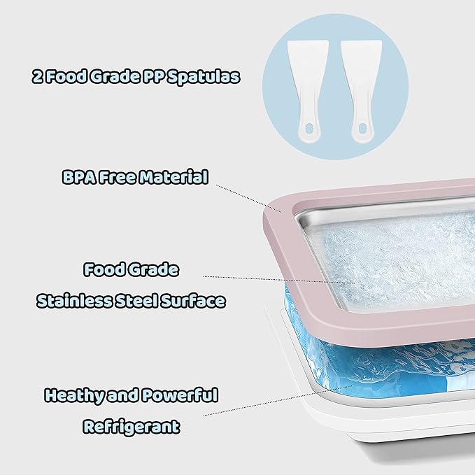 Ice Cream Roll Maker Rolled Ice Cream Machine, Sweet Spot Pan, Instant Cold Plate, Ideal for Making Rolled Ice Cream Soft Serve Slushies Frozen Yogurt Sorbet and Gelato (Light Pink)