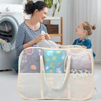 Collapsible Laundry Baskets with 3 Compartment, 150L Tear-proof Pop Up Hamper, Foldable Laundry Basket with Tote Handles, Dir