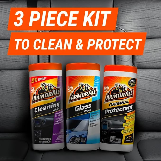 Armor All Protectant, Glass and Cleaning Wipes, Wipes for Car Interior and Car Exterior, 30 Count Each (Pack of 6)