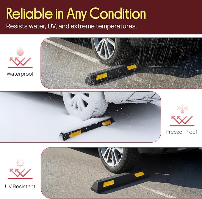 Pyle Curb Garage Vehicle Floor Stopper for Parking Safety 1PC Heavy Duty Rubber Parking Lot Driveway Stopper, For Car Vans Trucks Tire Wheel Guide Block Protect Bumper- Pyle PCRSTP11