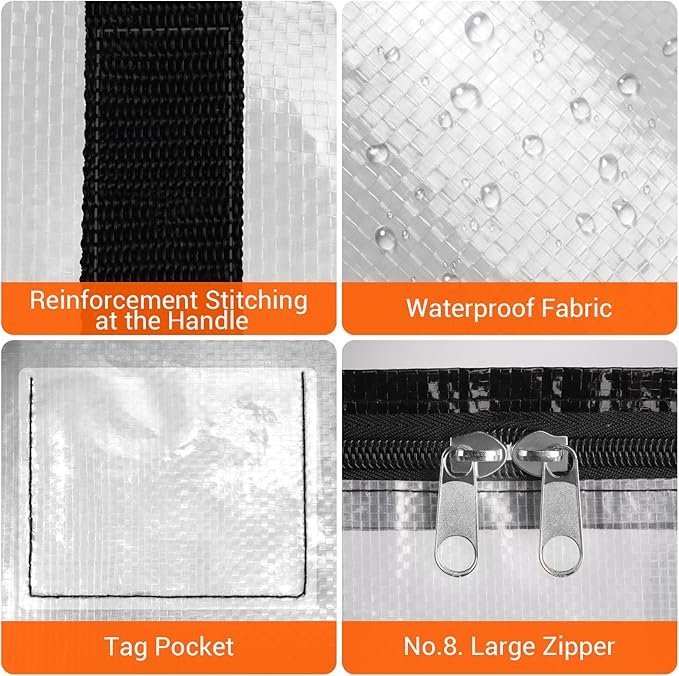 BlissTotes Clear Moving Bags Heavy Duty, 93L Extra Large Storage Bags with Zipper & Reinforced Handles, Waterproof PP Moving 