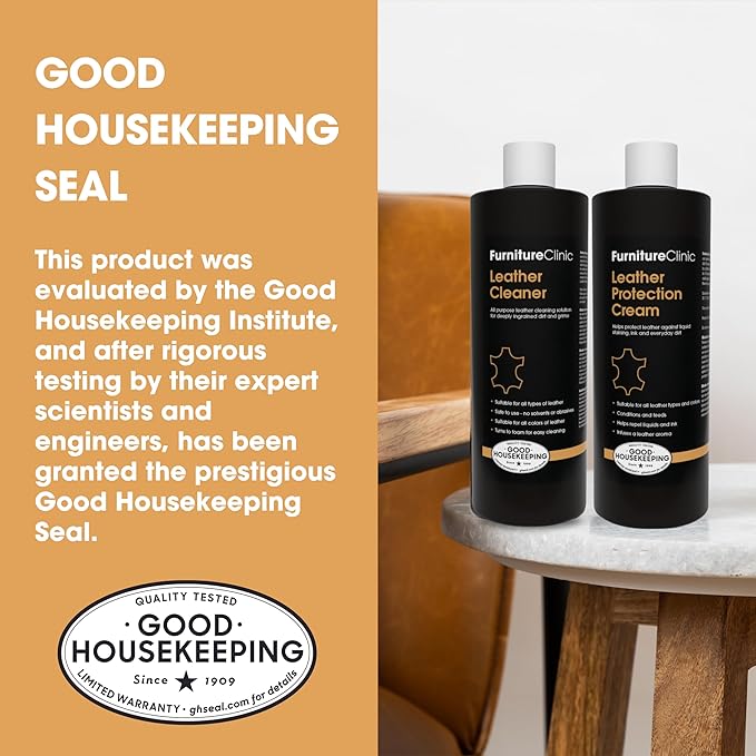 Furniture Clinic Large Leather Care Kit | Leather Cleaner + Conditioning Protection Cream for Furniture | Two 17oz Bottles + 