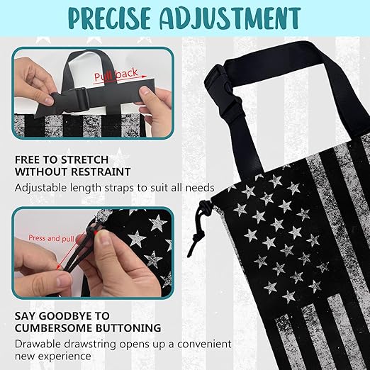 Car Garbage Bag Black and White American Flag Hanging Canvas Car Trash Bag Drawstring Car Back Seat Organizer for Car Back Front Seat Console with Adjustable Buckle