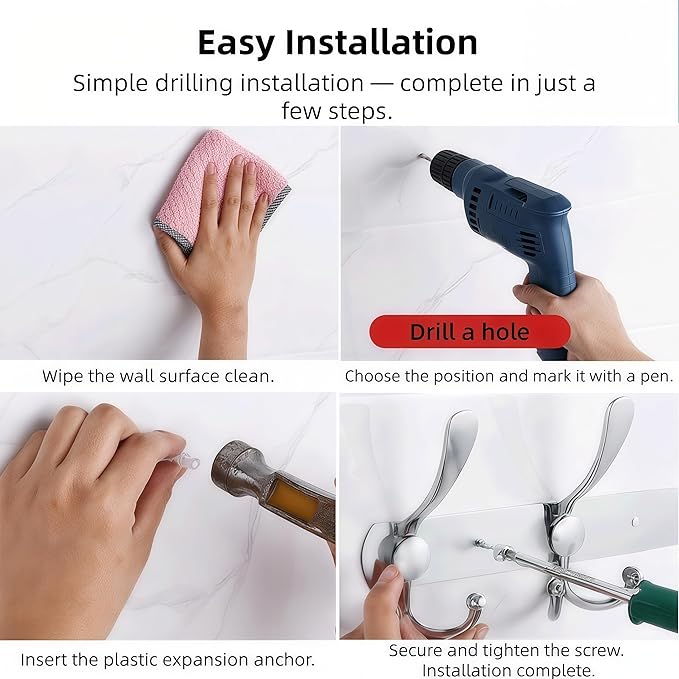 Stainless Steel Wall Hooks for Clothes, Multifunctional Towel Hat Rack Organizer, Wall Mounted Coat Rack Durable Hangers for 