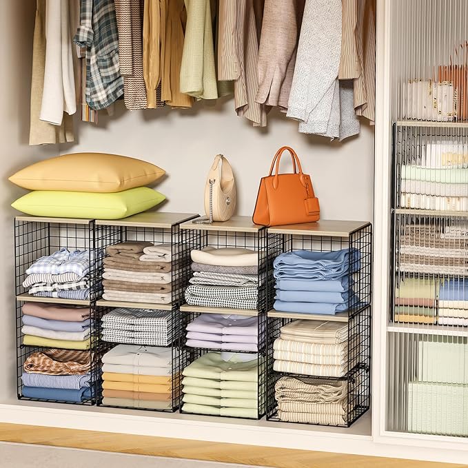 2 Pack Closet Organizer System, Extra Tall & Large Capacity Closet Shelves with Adjustable Dividers, 3-Tier Stackable Storage
