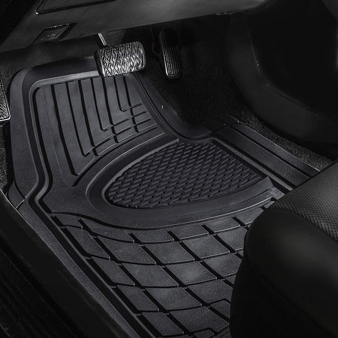 FH Group Premium Liners Tall Channel Trimmable All Weather Rubber Full Set Car Floor Mats (Black) w. Trimmable All-Season Cargo Liner (Black) - Universal Fit for Cars Trucks and SUVs