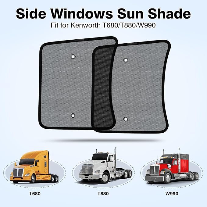 KUST 2PCS Side Window Sun Shade for Semi Truck, 20x16.9 inch Side Window Shade for Kenworth T680 / T880 / W990 (All Years),Sunshade with Suction Cup,Glare Shield UV Protection