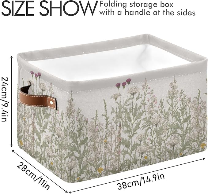 xigua Vintage Colorful Herbs Wild Flowers Floral Storage Basket Collapsible Toy Storage Bins Waterproof Canvas Storage Basket