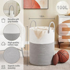 Artfeel Laundry Basket,Woven Cotton Rope Laundry Hamper,100L for Decorative Storage of Dirty Clothes,Toys and Blankets in Bat