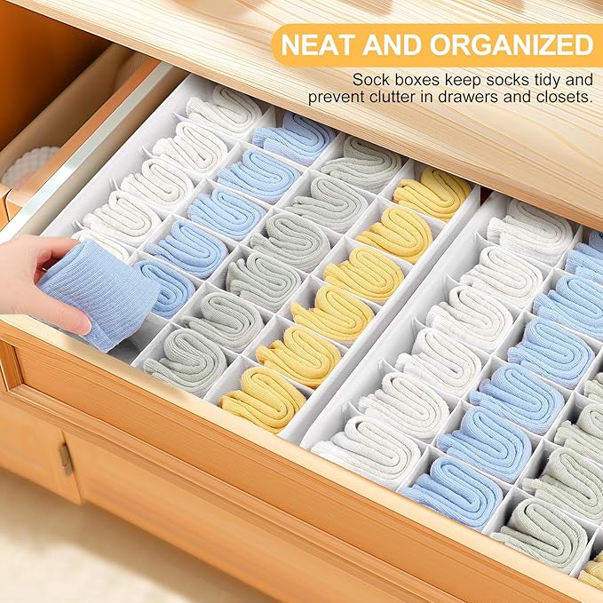Joyoldelf Sock Drawer Organizer Divider Underwear Organizer 24-cell Fabric Dresser Drawer Organizers Storage Boxes for Socks 