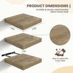 Fun Memories Floating Shelves for Wall - 7.5 Inch Square Shelves with Invisible Brackets, Small Wall Shelf for Living Room, B