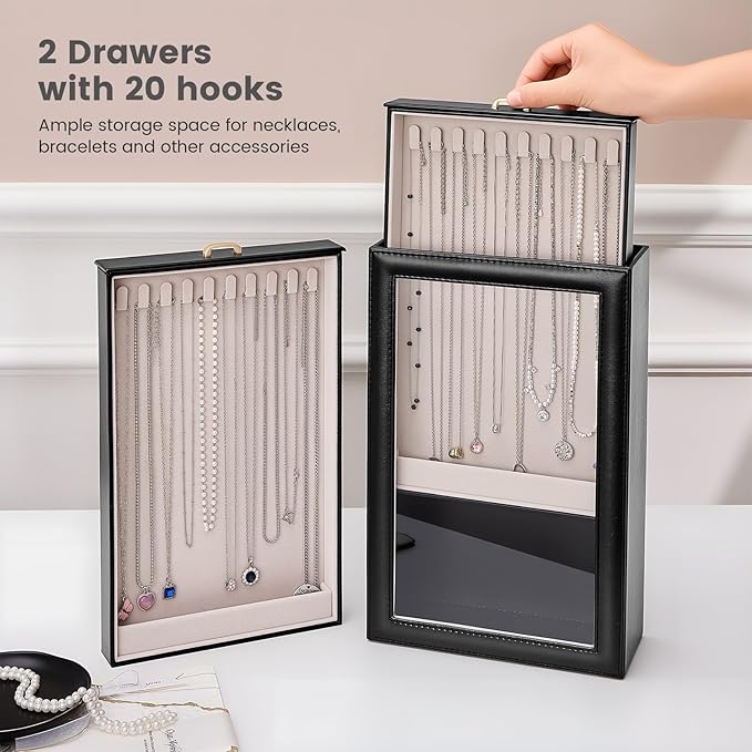 Lolalet Necklace Organizer Box, Jewelry Storage Box with Clear Window for Necklaces Bracelets, Tangle-Free Necklace Display C