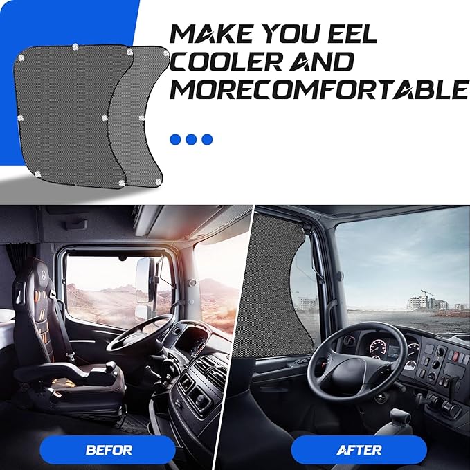 Pacify 2 Pcs Semi Truck Window Shades with Suction Cups Side Window Sun Shades UV Protection Semi-Truck Interior Accessories Curtains for Freightliner Cascadia 23.6x21.6inch