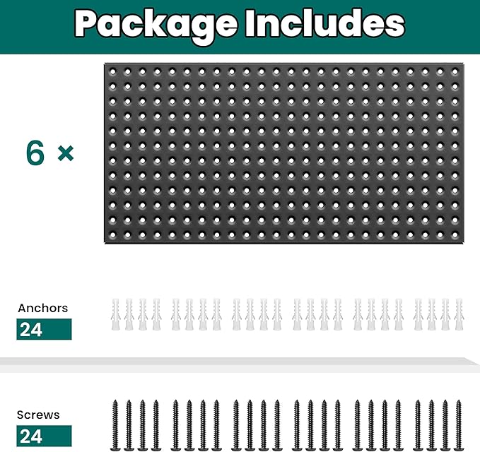 EVERHANGER Metal Pegboard Panels 24" x 12", Heavy Duty Steel Peg Boards for Garage, Pegboard Wall Organizer for Tool Storage 
