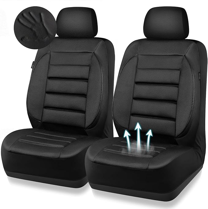 CAR PASS 3D Foam Leather Car Seat Covers Two Front Seats only, Air Cool Mesh Thick Seat Covers, All Weather Car Seat Cover Co