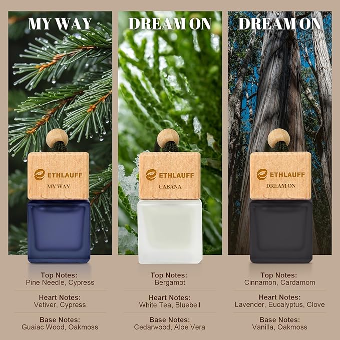 Car Air Freshener Hanging 3 Pack - 1 Way, Dream On, Cabana Hotel Collection Diffuser Oil Inspired The One Hotel, Car Freshene