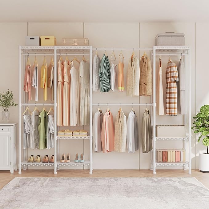 Higeego H7 Pro Heavy Duty Clothes Rack Large Garment Rack for Hanging Clothes, Freestanding Wardrobe Closet with Expandable H