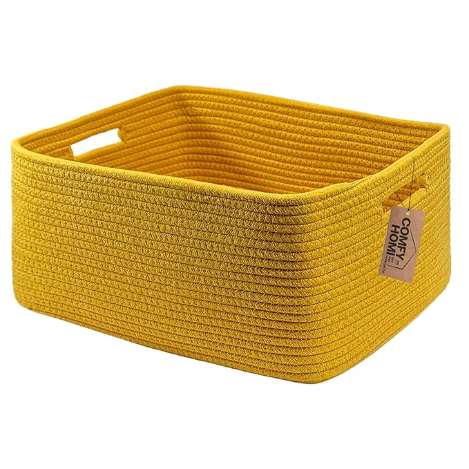 COMFY-HOMI Cotton Rope Woven Basket with Handles for Shelves,Toys,Book, Cloth Storage Baskets for Organizing-17" x 13" x 7.5"