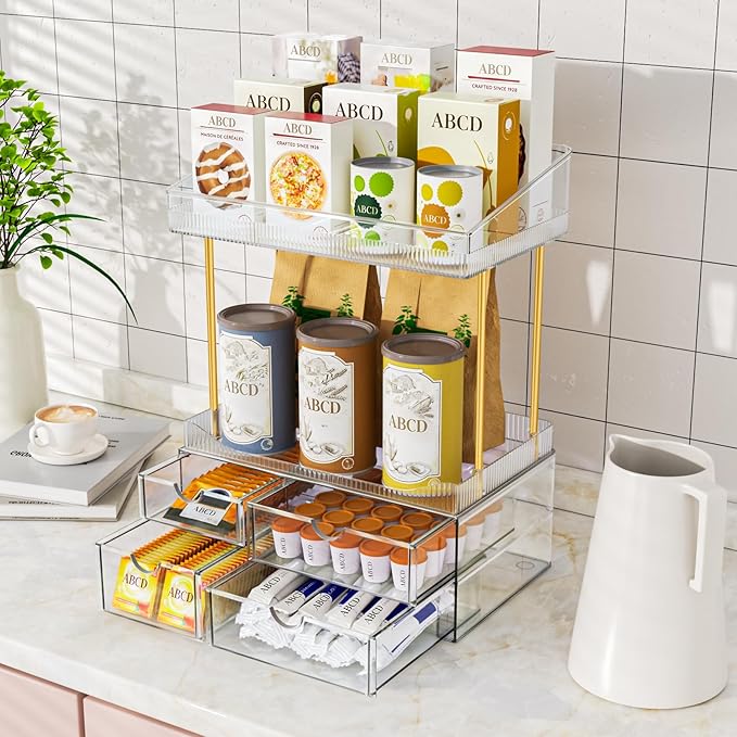 SNSLXH 4 Drawers Makeup Organizer - 4 Tier Makeup Storage, Cosmetics Organiser, Ideal for Cosmetic, with Drawers for Countert