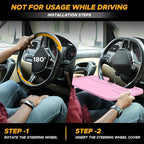 EcoNour 2 in 1 Car Steering Wheel Desk | Steering Wheel Tray for Laptop and Food | Pink Table Tray for Eating with Drinks Holder | Car Accessories