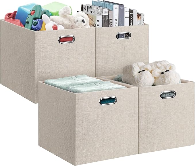 Posprica 13x15x13in Collapsible Storage Bins, Fabric Foldable Cube Storage Boxes, Decorative Storage Baskets Organizer for IK