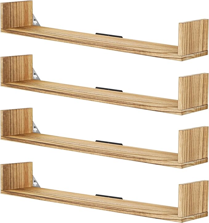Floating Book Shelves,32 Inches Wall Bookshelf U Shaped,Long Hanging Bookshelf for Wall,Large Rustic Storage Books Shelves fo