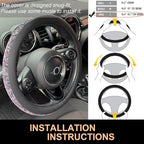PINCTROT Large Size Chenille Leather Steering Wheel Cover, Soft Mottled Colors, Sweat-Proof, Non-Slip Grip, All-Season Comfor