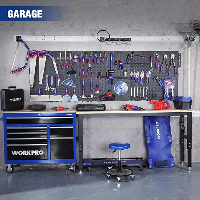 WORKPRO Metal Pegboard 16”x 32” Steel Panel with Round Holes & Vertical Slots 3-Pack, Black Heavy Duty Garage Peg Board Wall 