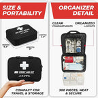 M2 BASICS Premium 300 Piece Professional First Aid Kit, 40 Unique Items, Durable Carry Bag for Home, Car, Business, Travel & 
