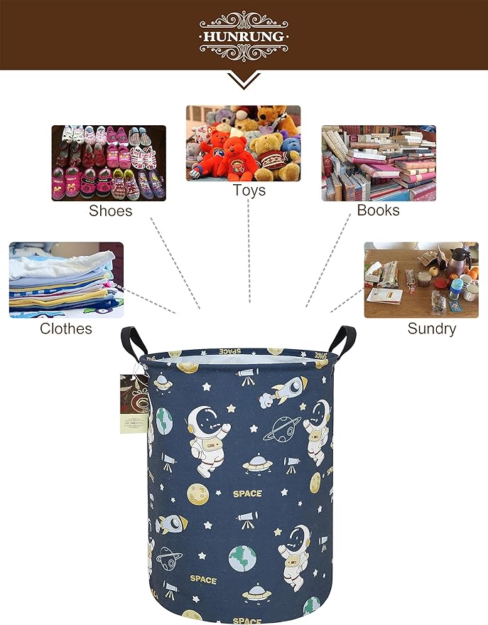 HUNRUNG Laundry Hamper,Large Canvas Fabric Lightweight Storage Basket Toy Organizer Dirty Clothes Collapsible Waterproof for 