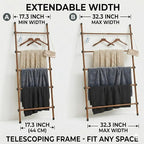SIBRAD Expandable Blanket Ladder for Living Room, Adjustable Width (17.3"-32.3") Tall Metal Quilt Rack Wall Leaning, Rustic B
