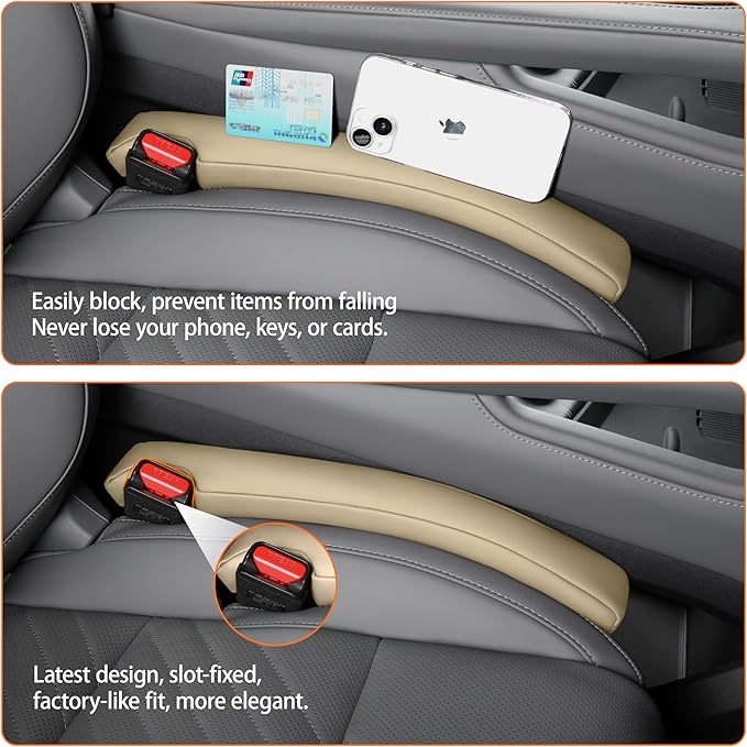 2PCS Leather Car Seat Gap Filler organizer,Gap plug box for car seat space,fill between gap strip,Fits gaps 3.5-6cm(1.4-2.4 in) wide(Beige)
