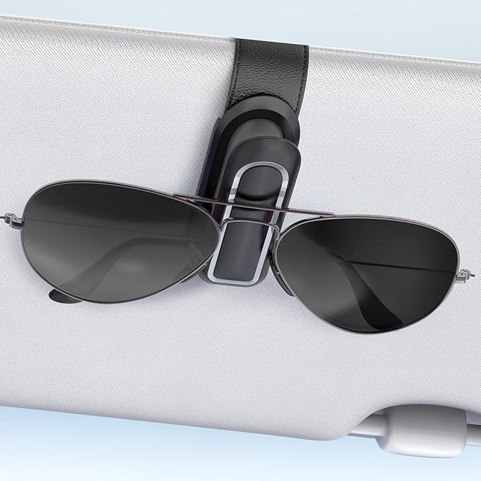 Veharvim Sunglass Holder for Car (One-Handed Operation, Gentle & Secure Hold, Silicone Padded, Universal Fits Sunglass and Car Visor) - Sunglasses Clip for Car Visor