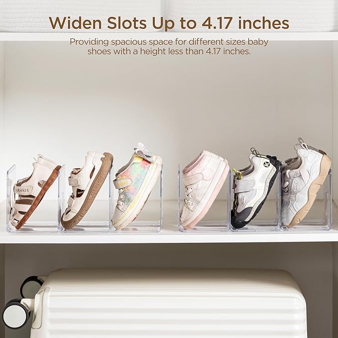HBlife Widened 4.17 Inch Clear Acrylic Kids Shoe Rack for Closet Organizers and Storage, Small Shoe Rack 3 Sections Toddler B