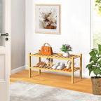 RONGJlA 2 Tier Bamboo Shoe Rack for Closet Free Standing Wood Shoe Shelf Storage Organizer for Entryway Small Space Stackable