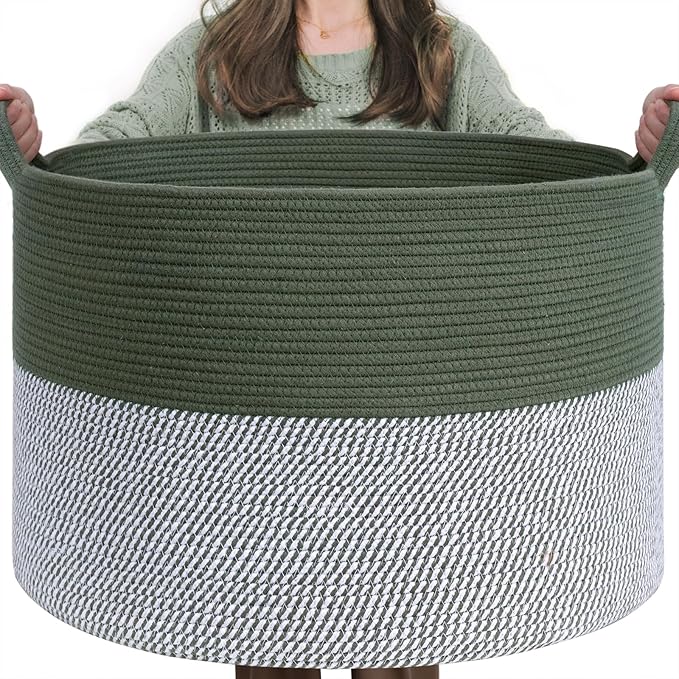 INDRESSME INDRSSME Large Laundry Storage Basket, 21.7 x13. 8 - Decorative Rope Blanket Basket for Organizing Bedroom, Living 