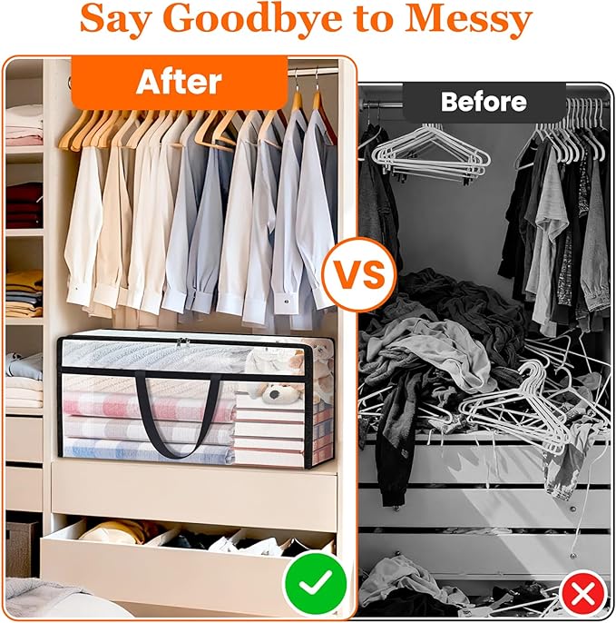 TasticTotes 4 Pack Long Clear Storage Bags for Comforter, Clothes & Bedding, Plastic Blanket Storage with Zipper and Handle, 