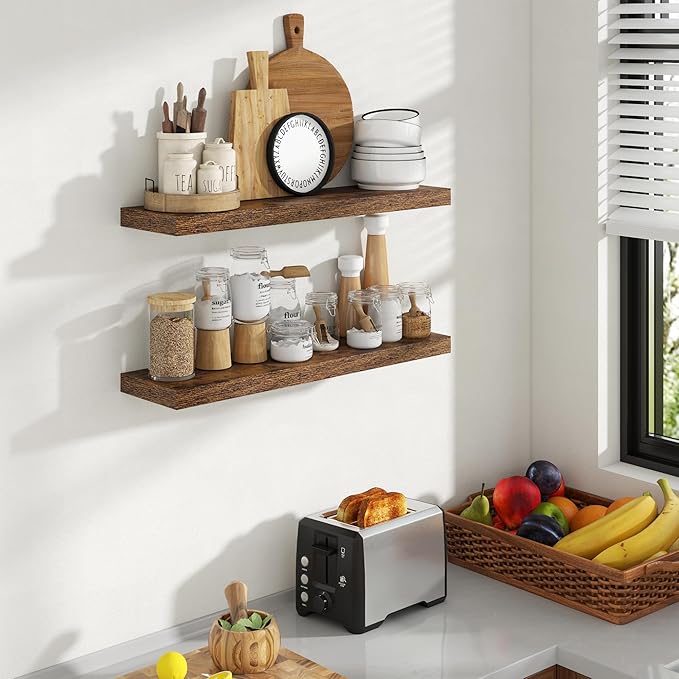 30 Inch Floating Shelves, 8 Inch Deep Floating Shelves for Wall, Hanging Shelf with Invisible Brackets, Deep Shelves for Bath
