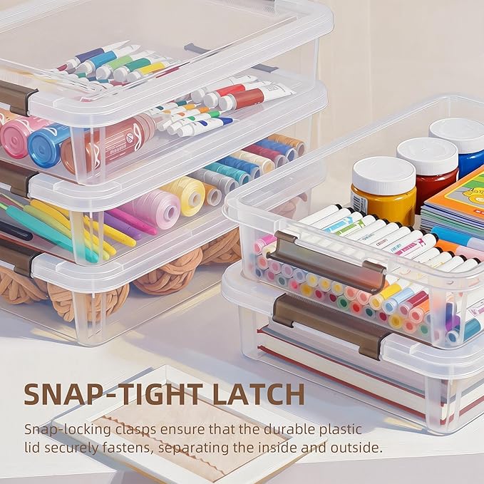 Citylife 6 PCS Clear Plastic Container Clip Box with Latching Lids, Stackable Document Paper Protectors Organizer Container f