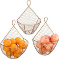 MyGift Set of 3, Farmhouse Copper Metal Wire Mesh Wall Hanging Baskets, Wall-Mounted Storage Basket, Decorative Kitchen Fruit