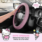 Sanrio Hello Kitty Pink Car Steering Wheel Cover, Universal Fit Cute Car Accessories for Women Stylish Decor Gifts Hello Kitty Accessories - Fits Standard Wheels 14.5"-15"