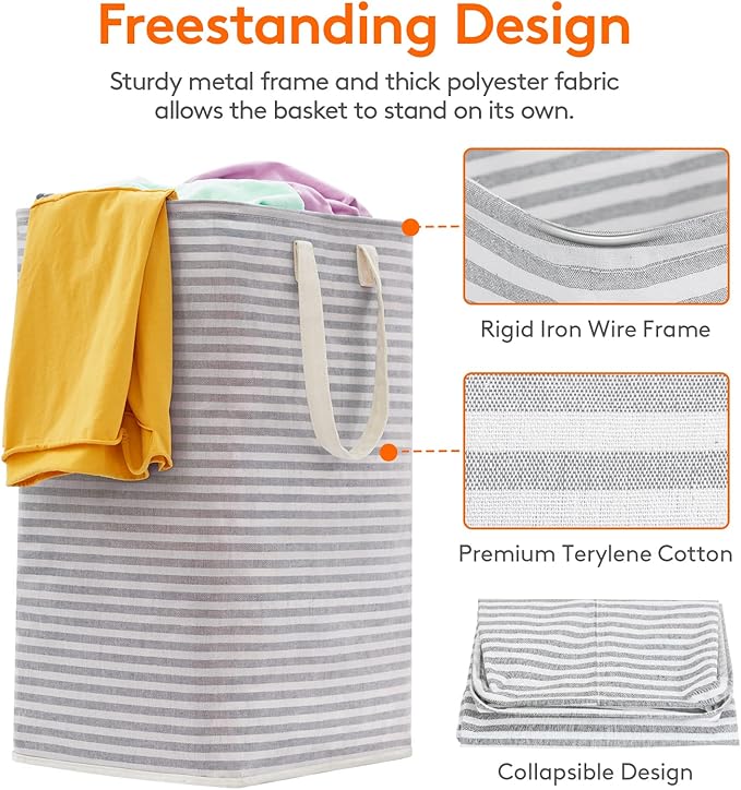 Lifewit 1 Pack Laundry Basket 80L Each, Collapsible Clothes Hamper with Reinforced Handles, Freestanding Waterproof Design fo