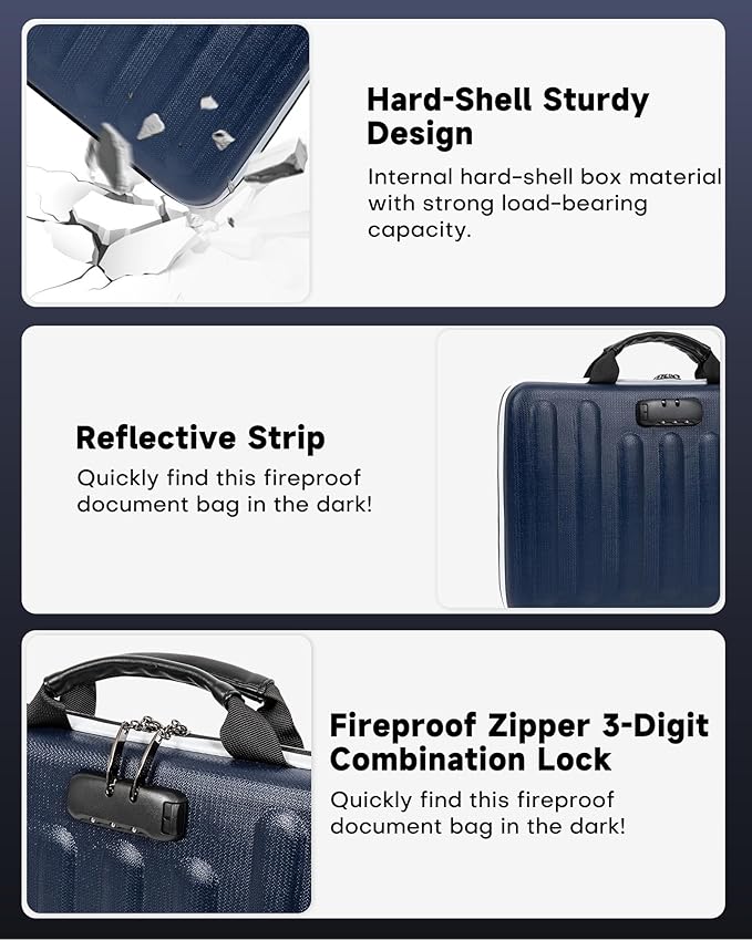 DOZAWA Fireproof Document Box, Hard Case Document Organizer with Lock, 13 Pockets Accordion File Folder with Reflective Strip