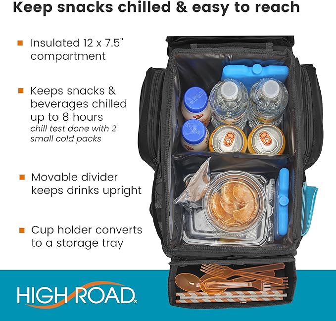 High Road CarHop Car Organizer for Kids and Passenger Seat Organizer for Adults - Road Trip Cooler with Car Cup Holder Tray and 6 Organization and Storage Pockets