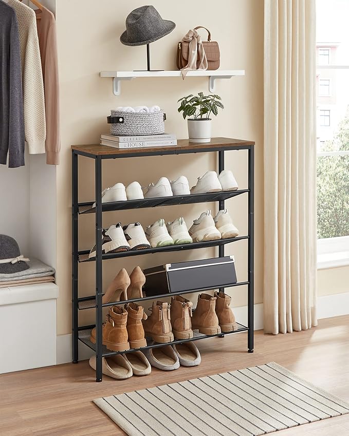 VASAGLE Shoe Rack for Entryway, 5-Tier Shoe Rack Organizer with Storage Shelves and Spacious Top, Freestanding, Adjustable, I