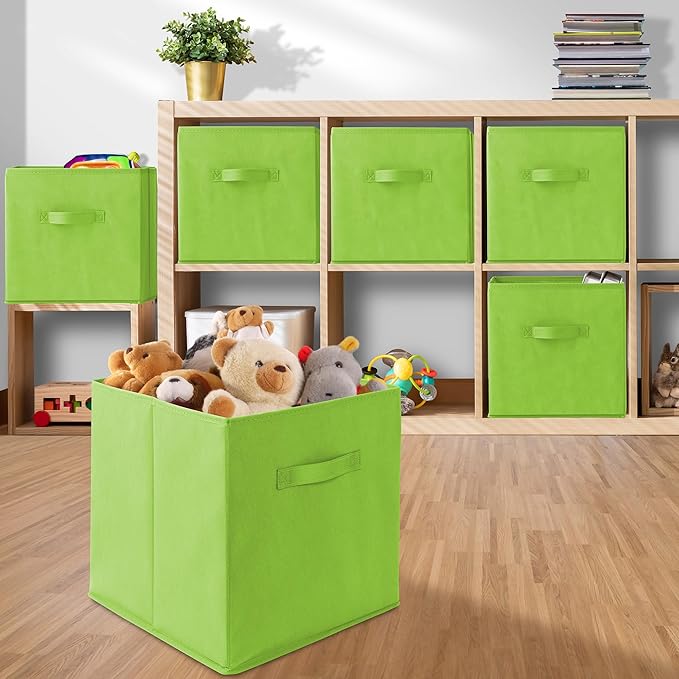 Casafield Set of 6 Collapsible Fabric Cube Storage Bins, Lime Green - 13" Foldable Cloth Baskets for Shelves, Cubby Organizer