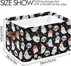 xigua Halloween Ghost Storage Basket Collapsible Storage Bins Waterproof Canvas Storage Basket with Leather Handles for Home 