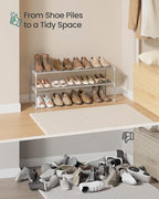 SONGMICS Shoe Rack, 2-Tier Shoe Organizer, Metal Storage Shelf, Upright or Upside Down, for 12-15 Pairs, Stackable, for Entry