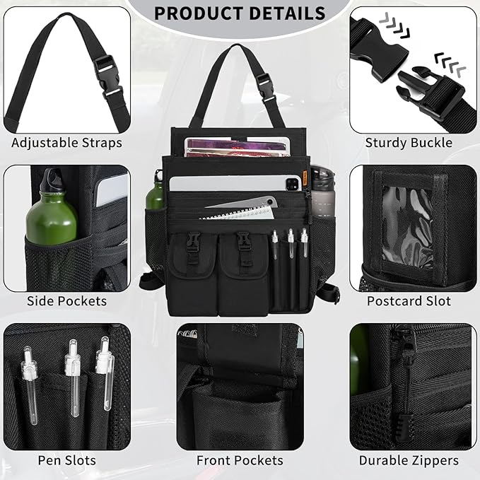 Car Front Seat Organizer Backseat Organizer with Dedicated Tablet Laptop Storage Adjustable Shoulder Strap Cup Holder Truck Seat Storage Universal Fits for Most of Car