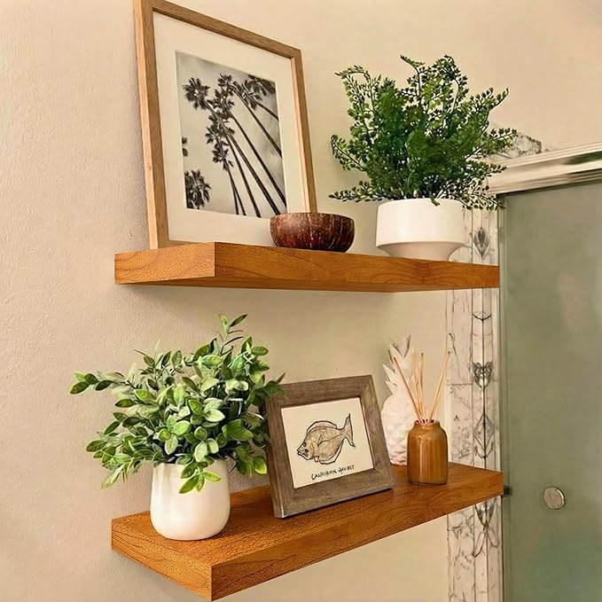 IAE Floating Wall Shelves 16 inch,Bathroom Shelving Wall Mounted,Invisible Shelf Floating Kitchen Shelves,Wooden Wall Shelf w